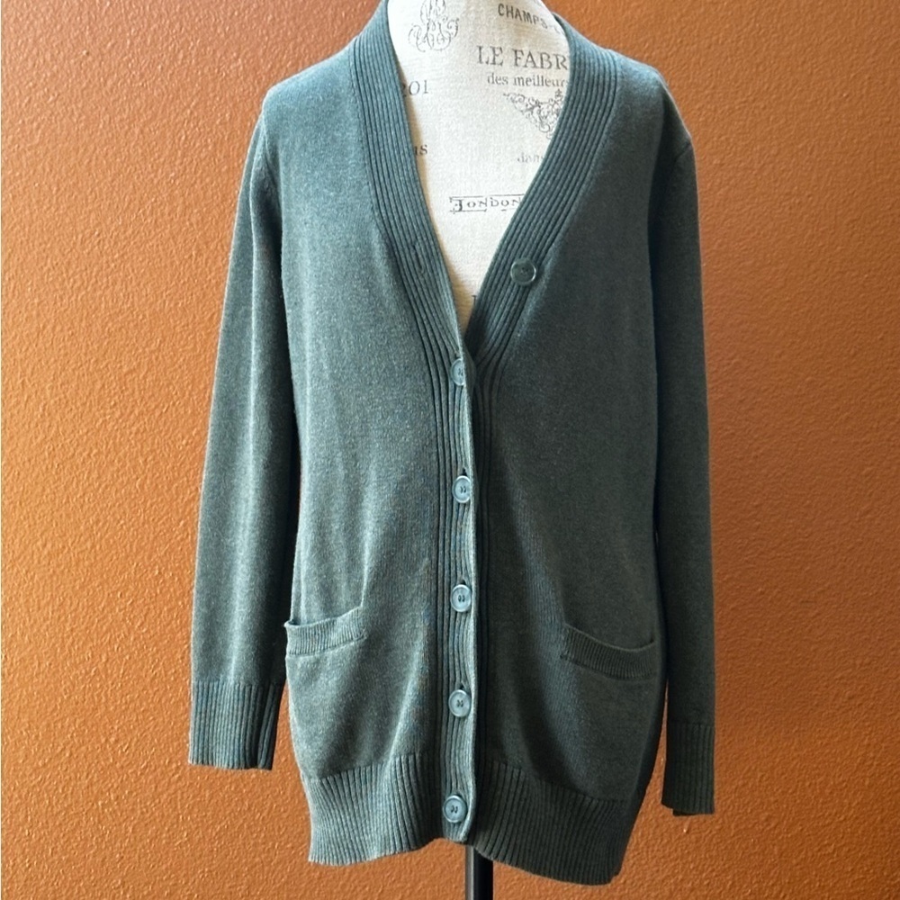 Pendleton Green V-Neck Cardigan Cotton Sweater Large Excellent Condition! - Picture 2 of 7